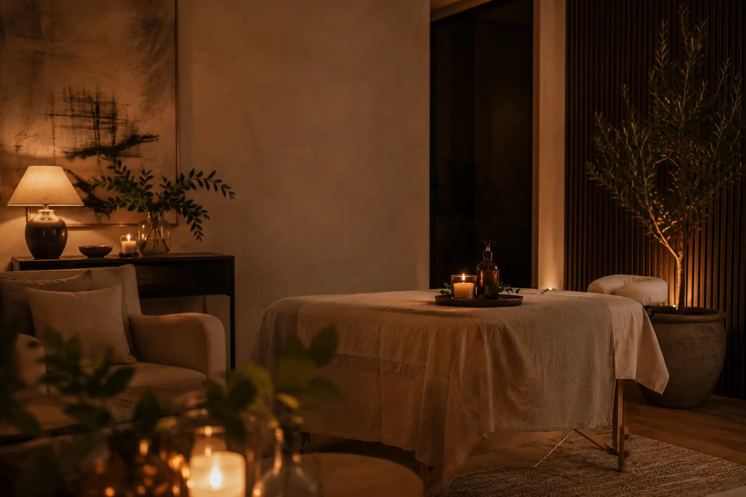 Candlelit luxury mobile spa treatment room in Cape Town